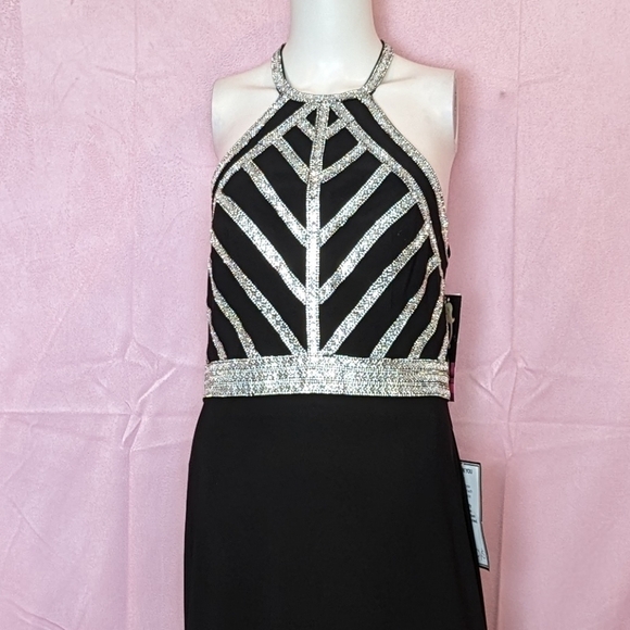 Blondie Nites Open Back Black Embellished Formal Prom Evening Gown size 11 - Picture 2 of 11